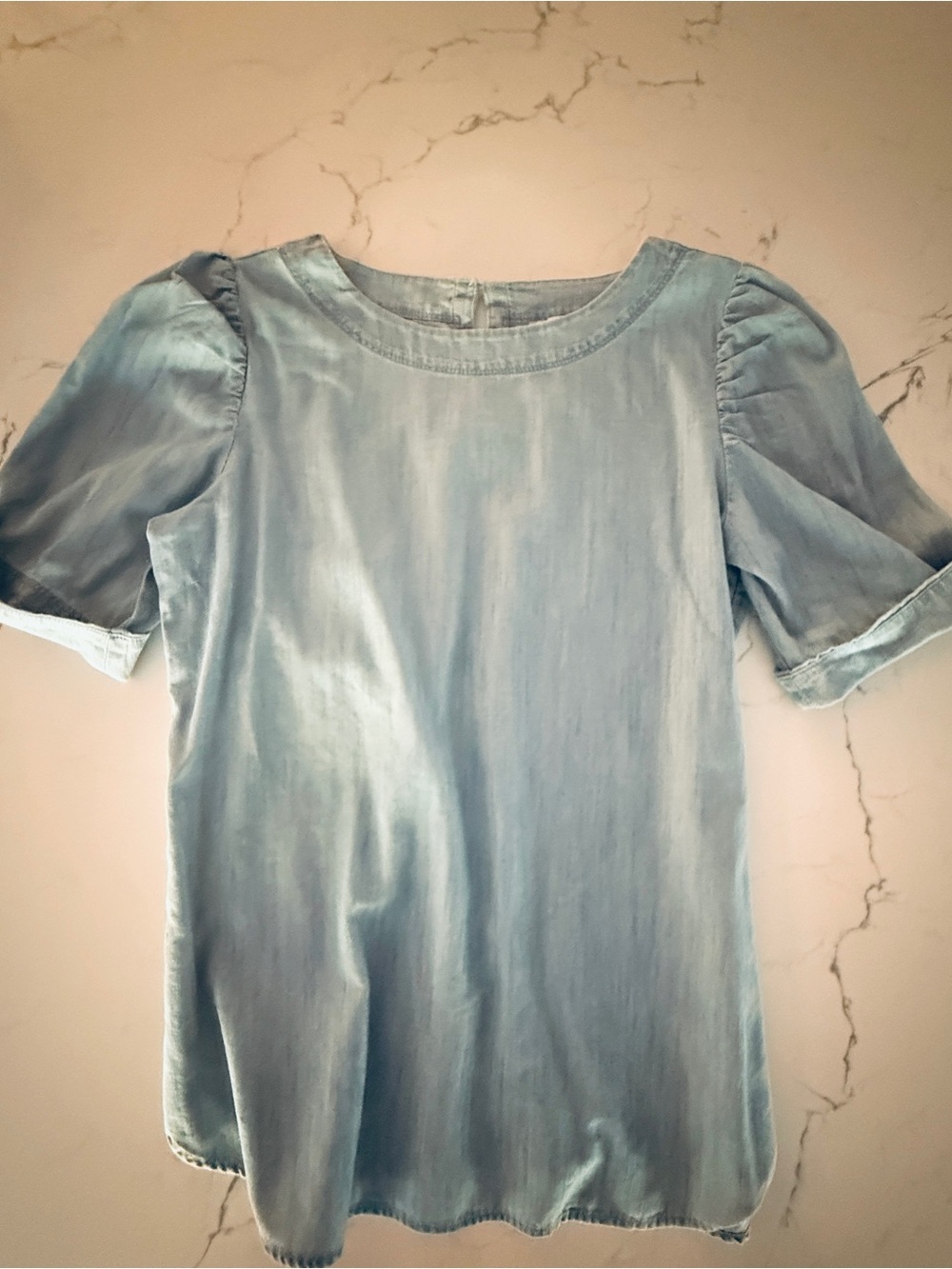 LOFT Light Blue denim chambray Puff Sleeve Blouse